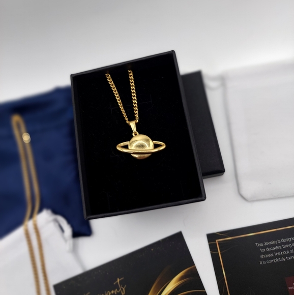 18K Gold Plated 🪐 Saturn Planet Pendant and 18K Gold Plated Miami Cuban Link - Picture 6 of 14